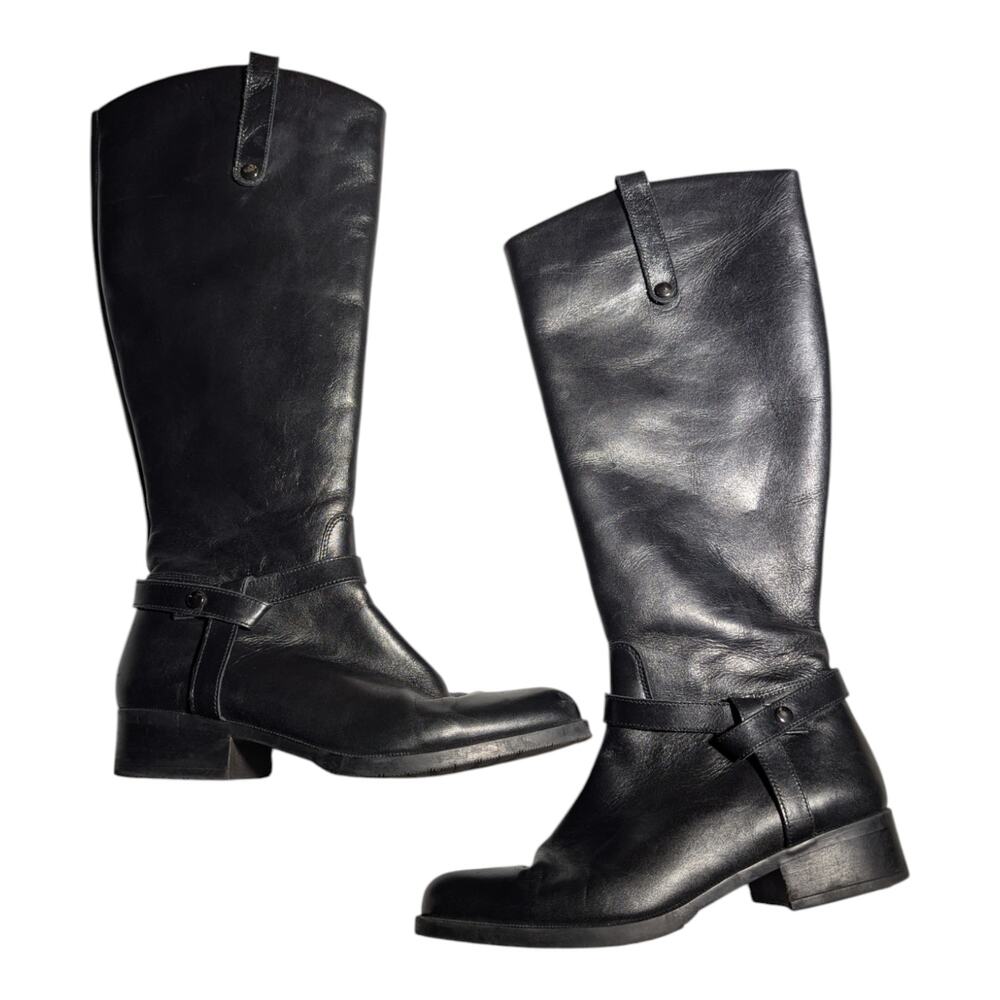 Coach and Four Black Leather Knee High Flat Sole Classic Riding Boots Sz 11